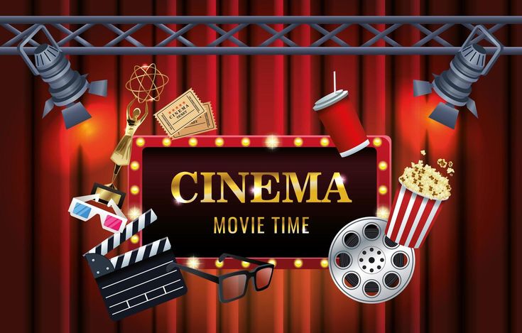 Baixar entretenimento de cinema com cena de exibição e conjunto de ícones gratuitamente